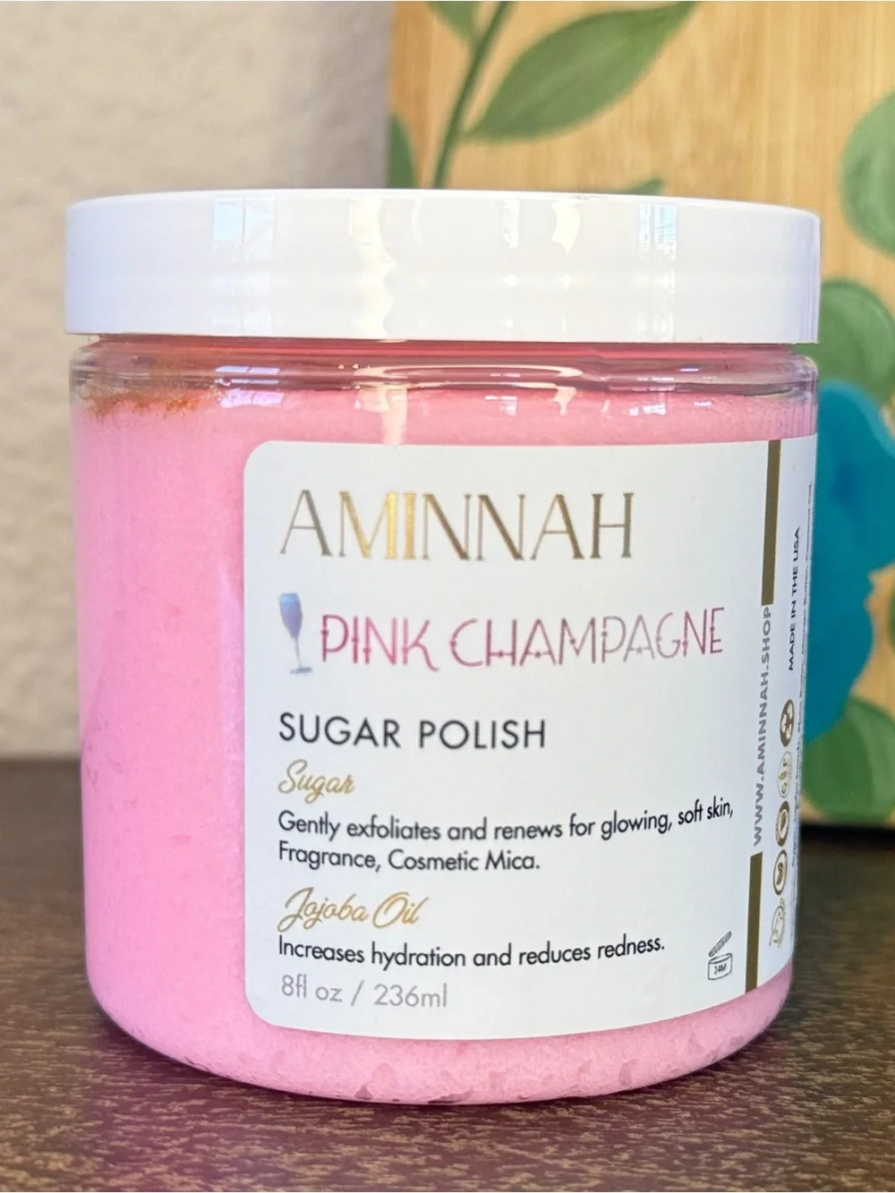 Aminnah Pink Champagne Sugar Polish, 8 fl oz